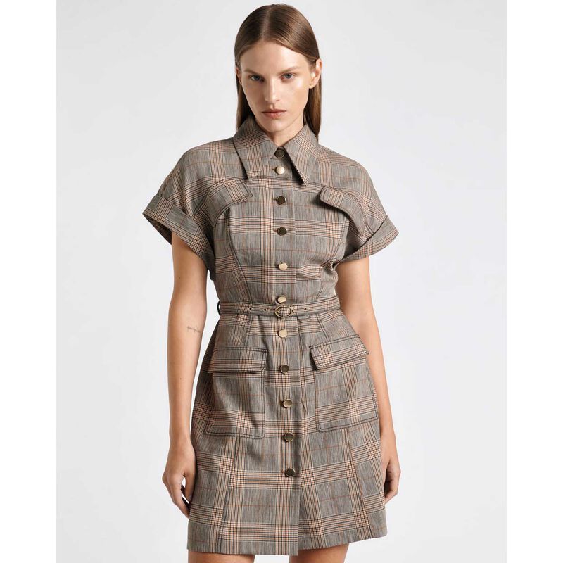 Cue European Linen Wool Check Mini Dress image number 3